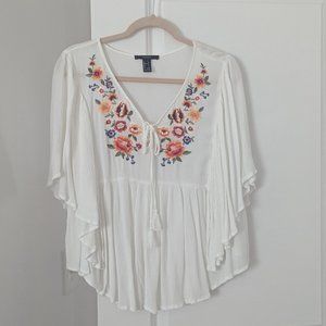 Forever 21 Summer Lace-up Floral Embroidered Top - Size Large